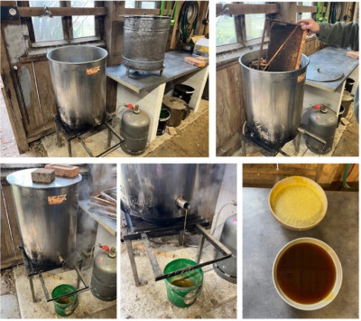 Chaudière en fonctionnement pour fonte de cire